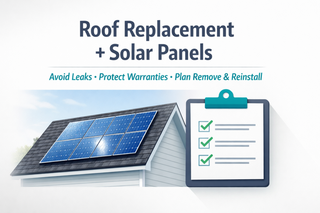 Roof replacement with solar panels checklist for warranties, leak responsibility, and remove-and-reinstall planning